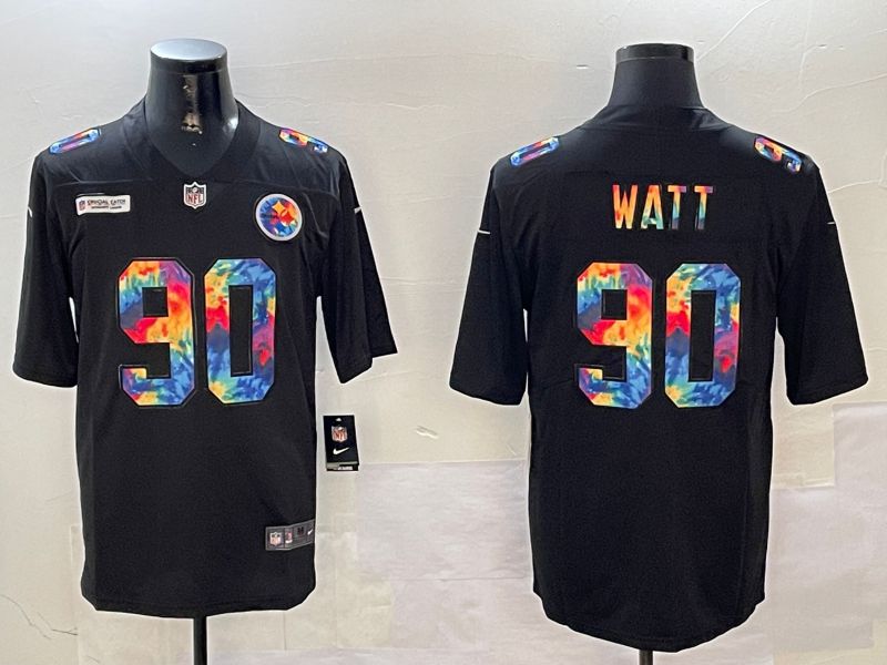 Men Pittsburgh Steelers #90 Watt Black Rainbow 2024 Nike Limited NFL Jersey style 1->pittsburgh steelers->NFL Jersey